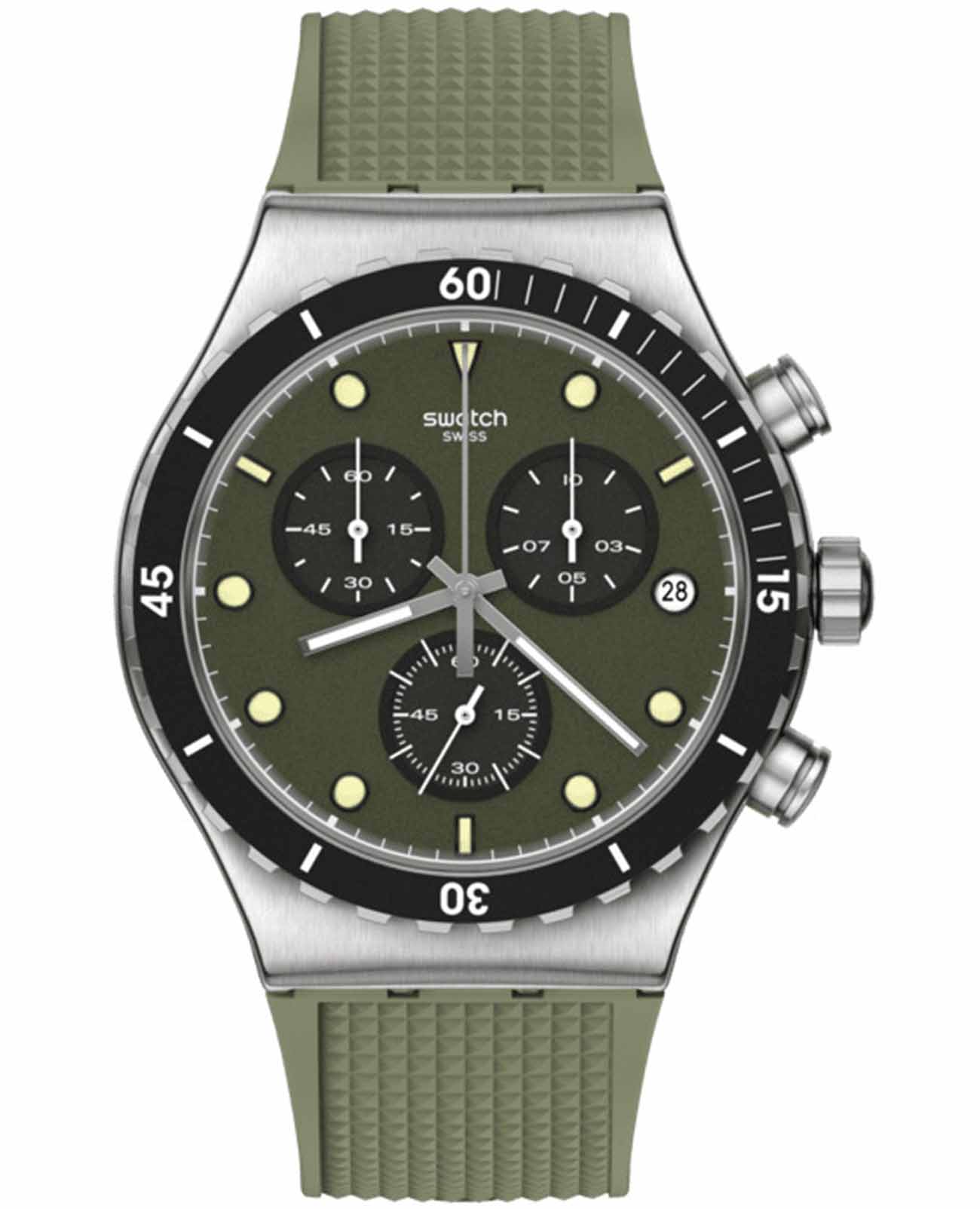Swatch Swatch I New Chrono YVS488  YVS488 кварцевые мужские часы зеленый циферблат, браслет резина — вид спереди