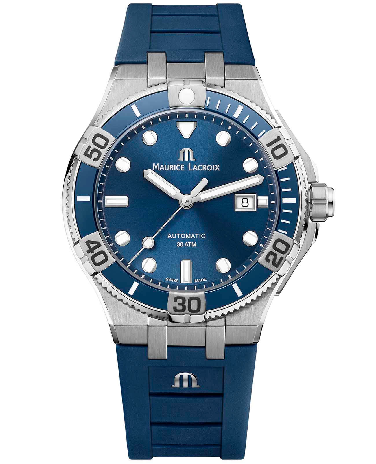 Maurice Lacroix Maurice Lacroix Aikon Venturer AI6058-SS001-430-1  AI6058-SS001-430-1 механические мужские часы синий циферблат, браслет каучук — вид спереди