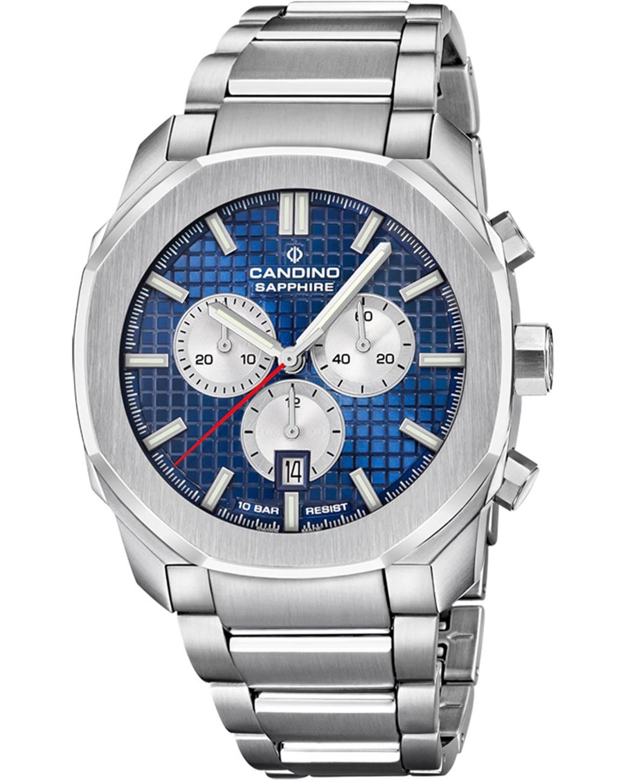 Candino Candino Chronos Carree C4746/1  C4746/1 кварцевые мужские часы синий циферблат, браслет нержавеющая сталь — вид спереди