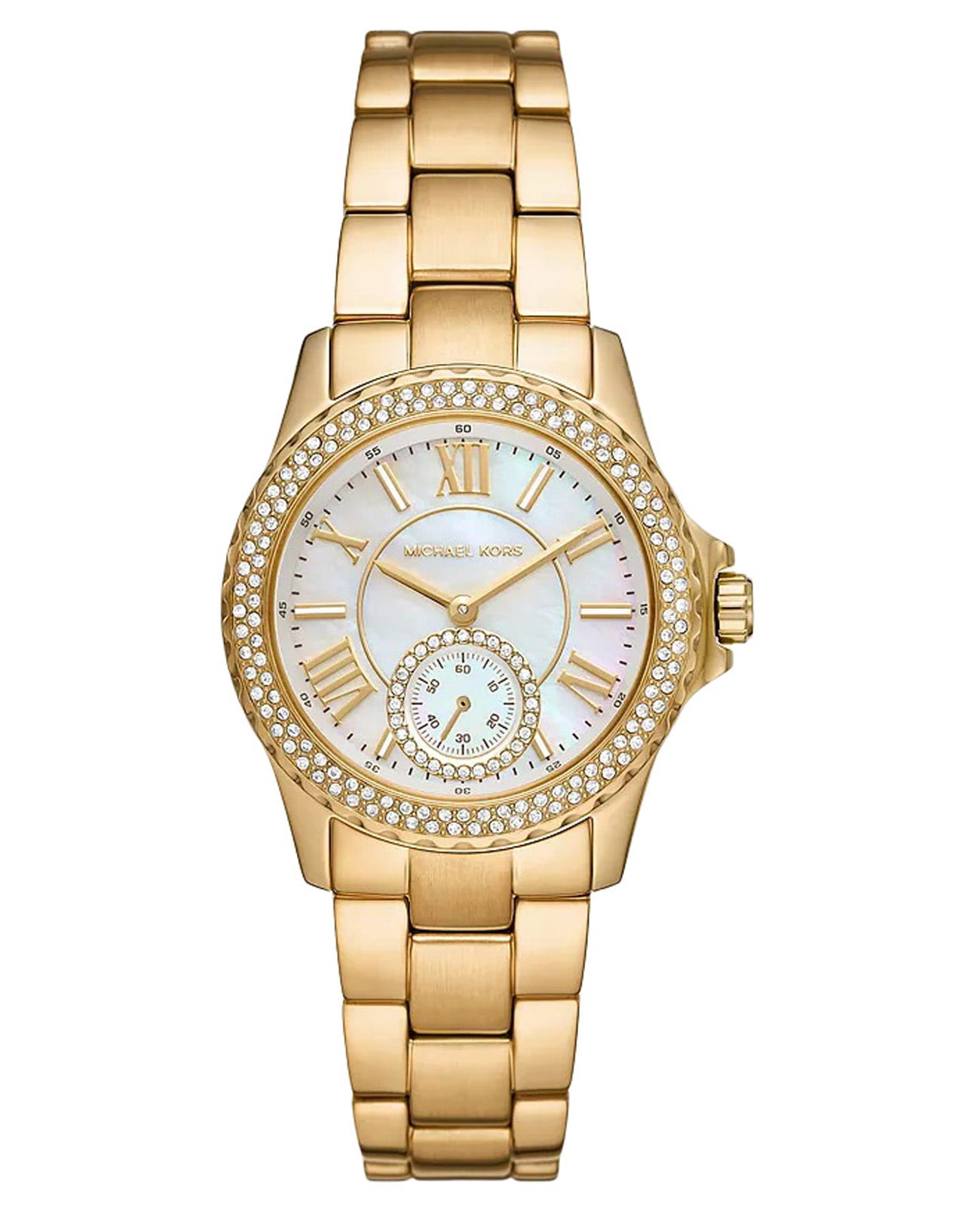 Michael Kors Michael Kors Everest MK7363  MK7363 кварцевые женские часы перламутровый циферблат, браслет нержавеющая сталь с pvd-покрытием — вид спереди