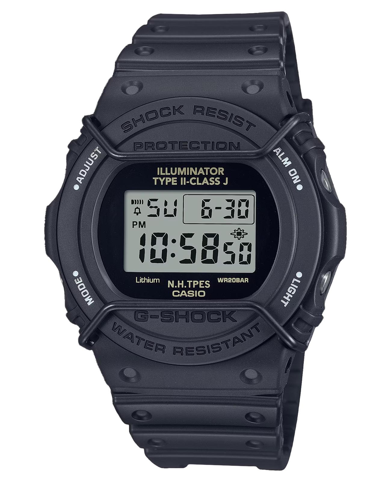 Casio Casio G-Shock DW-5700NH-1  DW-5700NH-1 электронные мужские часы  циферблат, браслет пластик — вид спереди