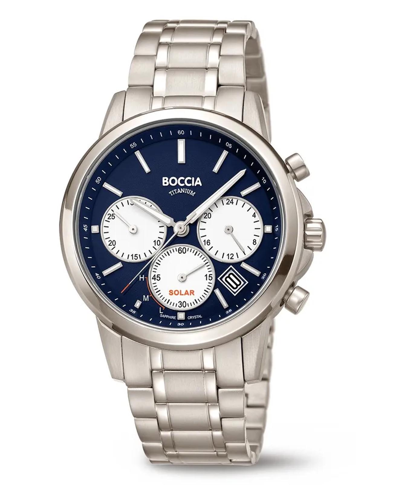 Boccia Titanium Boccia Titanium 3742-03  3742-03 кварцевые мужские часы синий циферблат, браслет титановый — вид спереди