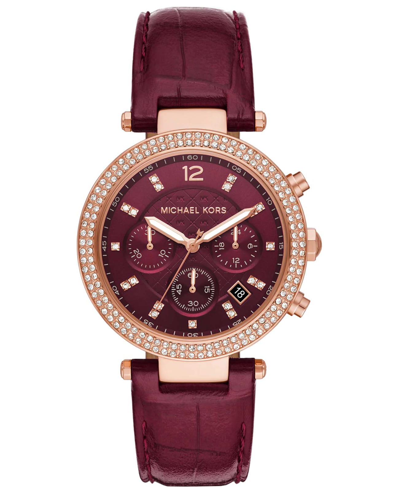 Michael Kors Michael Kors Runway Slim MK6986  MK6986 кварцевые женские часы красный циферблат, браслет кожаный — вид спереди