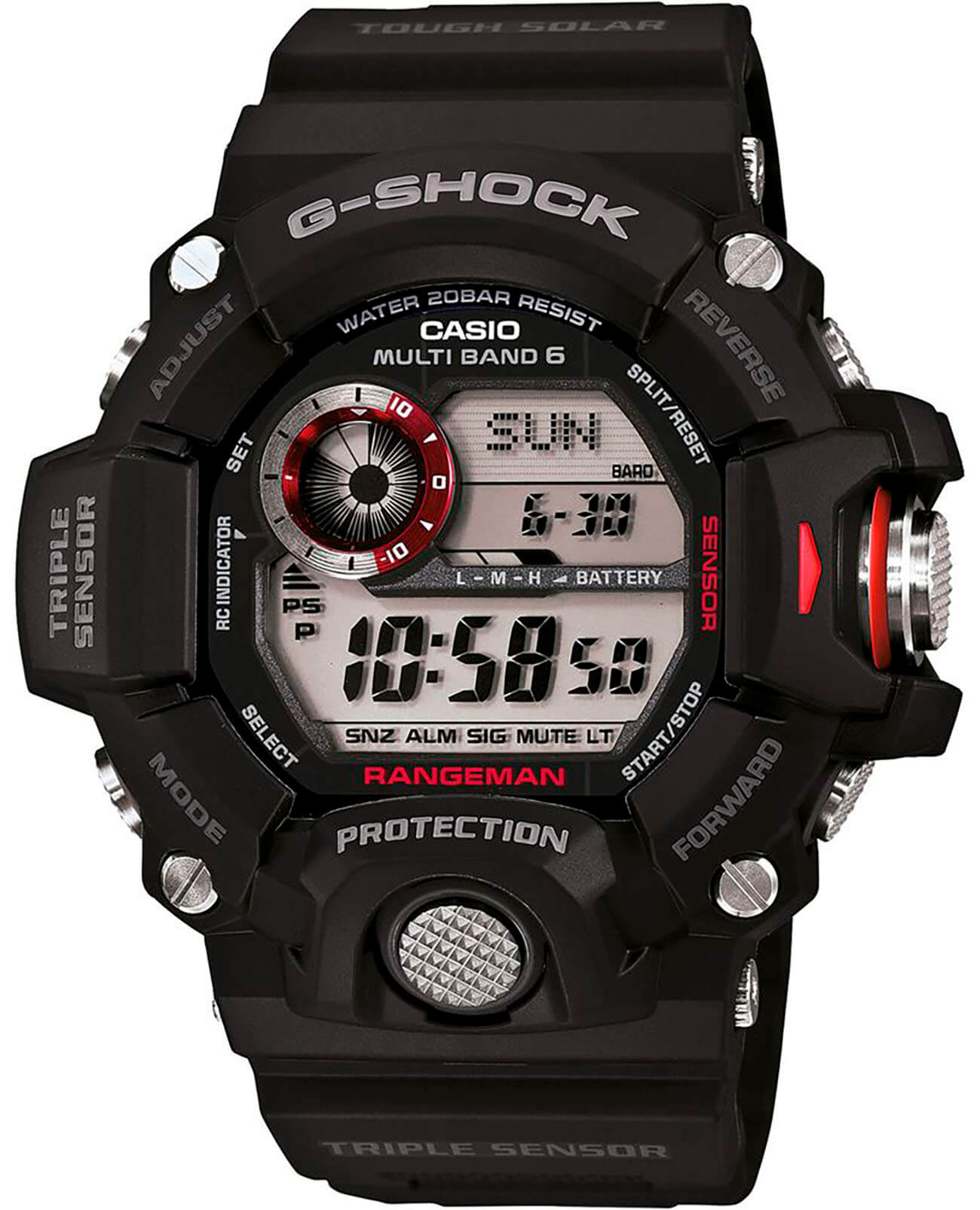 Casio Casio G-Shock GW-9400-1E Rangeman GW-9400-1E электронные мужские часы серый циферблат, браслет пластик — вид спереди