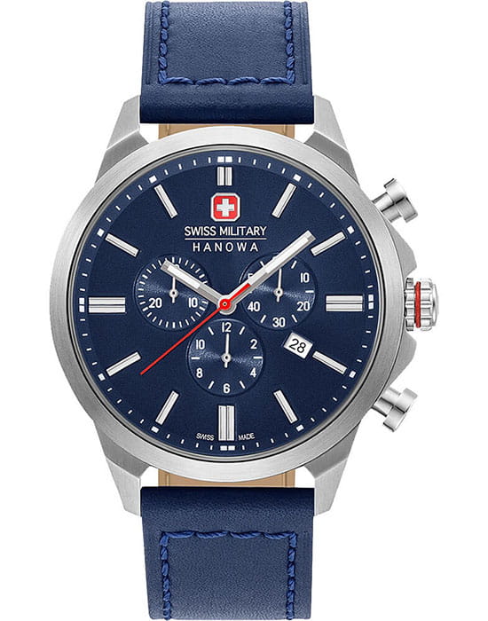 Swiss Military Hanowa Swiss Military Hanowa 06-4332.04.003  06-4332.04.003 кварцевые мужские часы синий циферблат, браслет кожаный — вид спереди