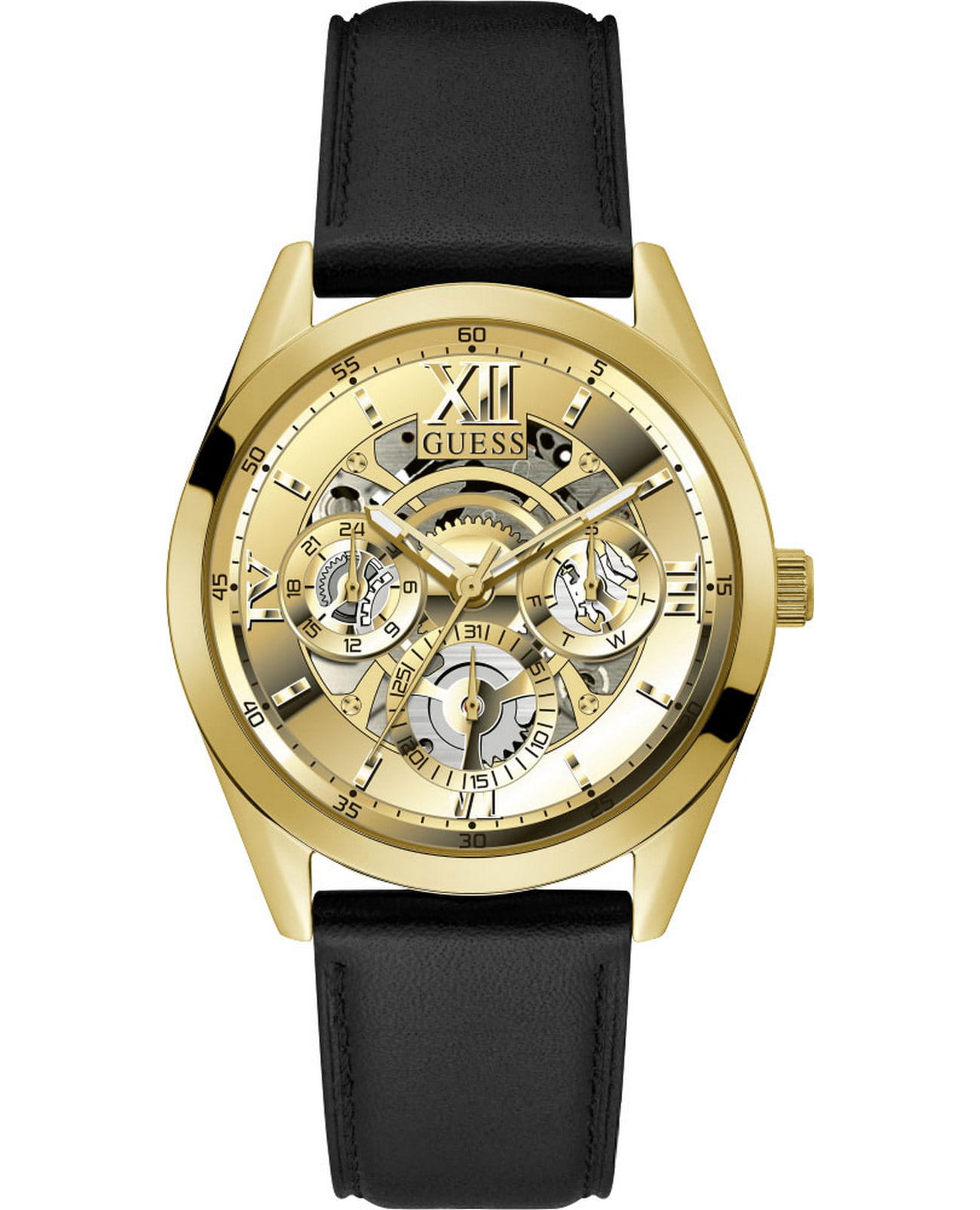 Guess Guess  Dress Steel  GW0389G2  GW0389G2 кварцевые мужские часы золотой циферблат, браслет кожаный — вид спереди