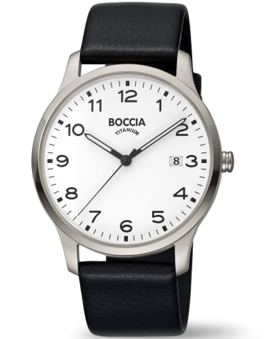 Boccia Titanium Boccia Titanium 3620-07  3620-07 кварцевые мужские часы белый циферблат, браслет кожаный — вид спереди