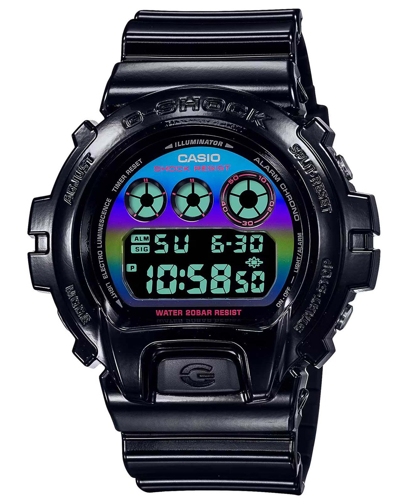 Casio Casio G-Shock DW-6900RGB-1DR (DW-6900RGB-1)  DW-6900RGB-1 электронные мужские часы цветной циферблат, браслет пластик — вид спереди