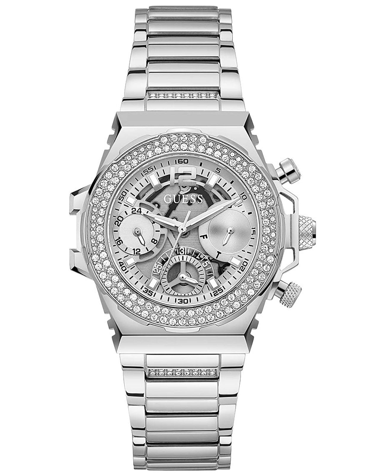 Guess Guess Sport Steel GW0552L1  GW0552L1 кварцевые женские часы серебристый циферблат, браслет нержавеющая сталь — вид спереди
