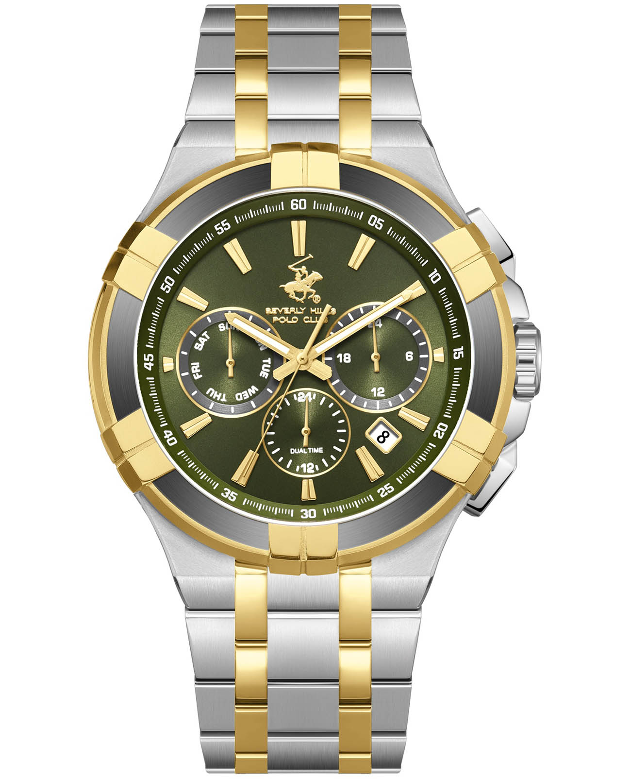 Beverly Hills Polo Club Beverly Hills Polo Club BP3802X.270  BP3802X.270 кварцевые мужские часы зеленый циферблат, браслет нержавеющая сталь с ip-покрытием — вид спереди