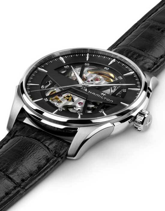 Hamilton Hamilton Jazzmaster Skeleton Auto H42535780, jazzmaster швейцария мужские часы на браслете кожаный боковой вид
