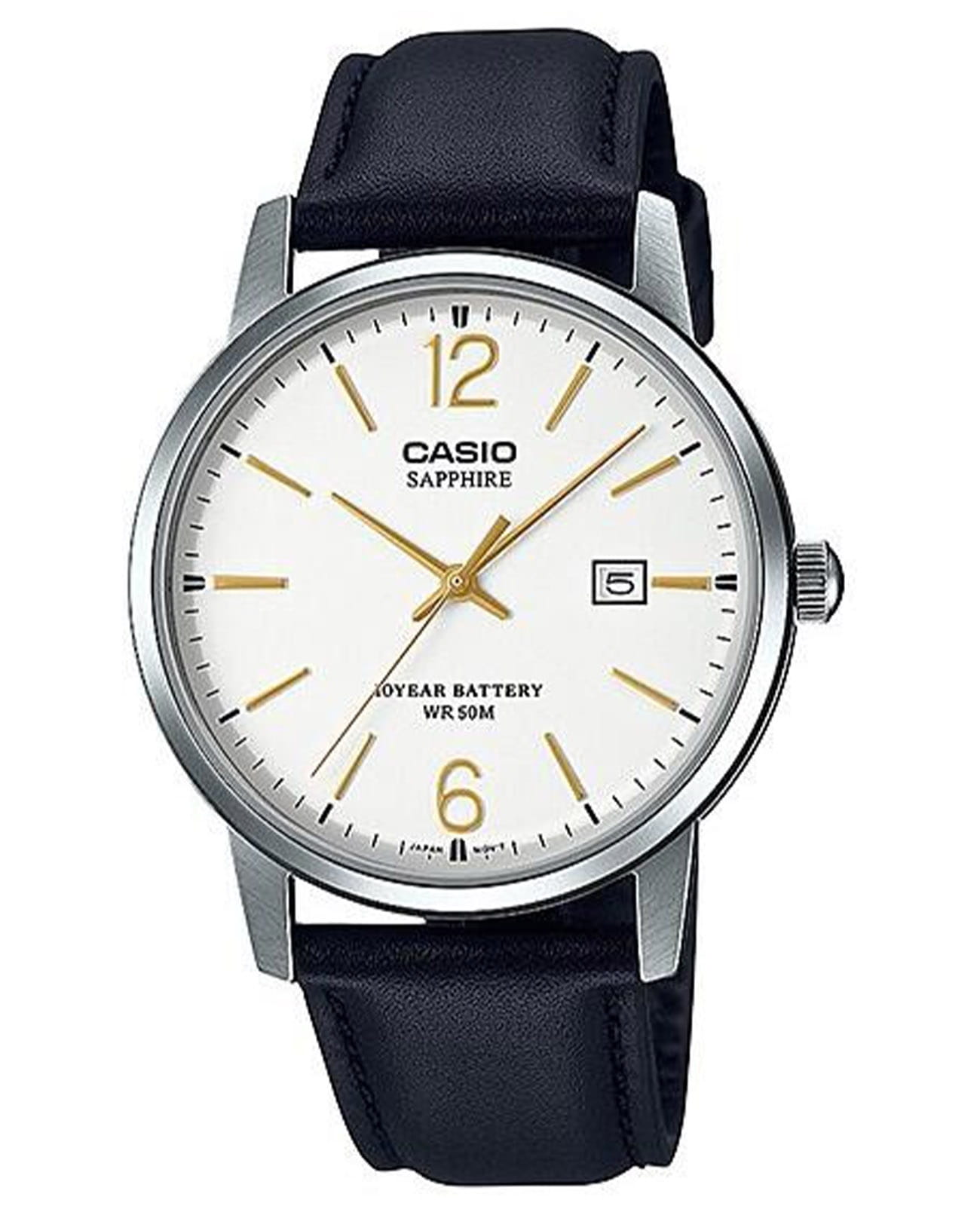 Casio Casio Collection MTS-110L-7A  MTS-110L-7A кварцевые мужские часы белый циферблат, браслет кожаный — вид спереди