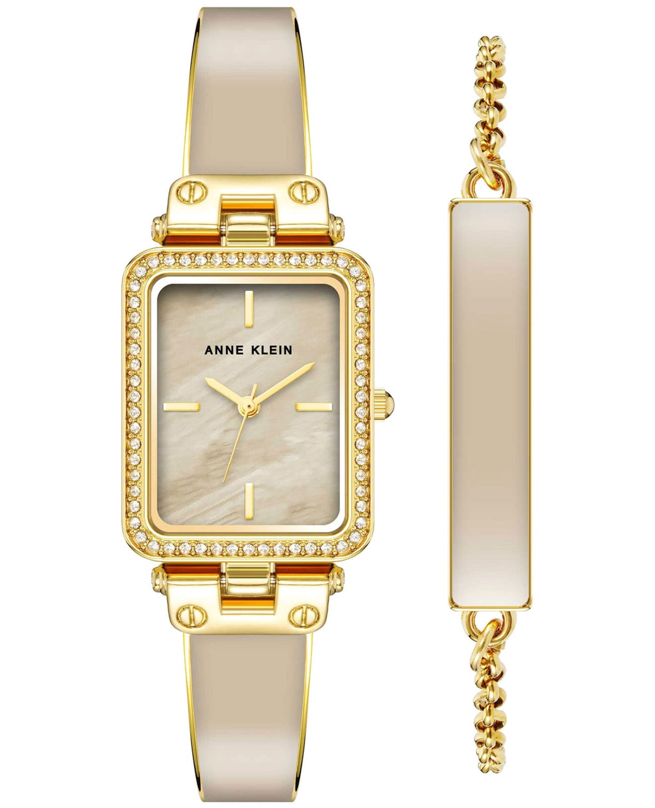 Anne Klein Anne Klein  Box Set 3898TNST  3898TNST кварцевые женские часы перламутровый циферблат, браслет нержавеющая сталь с pvd-покрытием — вид спереди