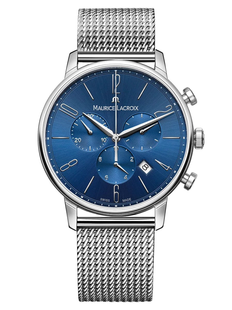 Maurice Lacroix Maurice Lacroix Eliros Chronograph EL1098-SS006-420-1  EL1098-SS006-420-1 кварцевые мужские часы синий циферблат, браслет нержавеющая сталь — вид спереди