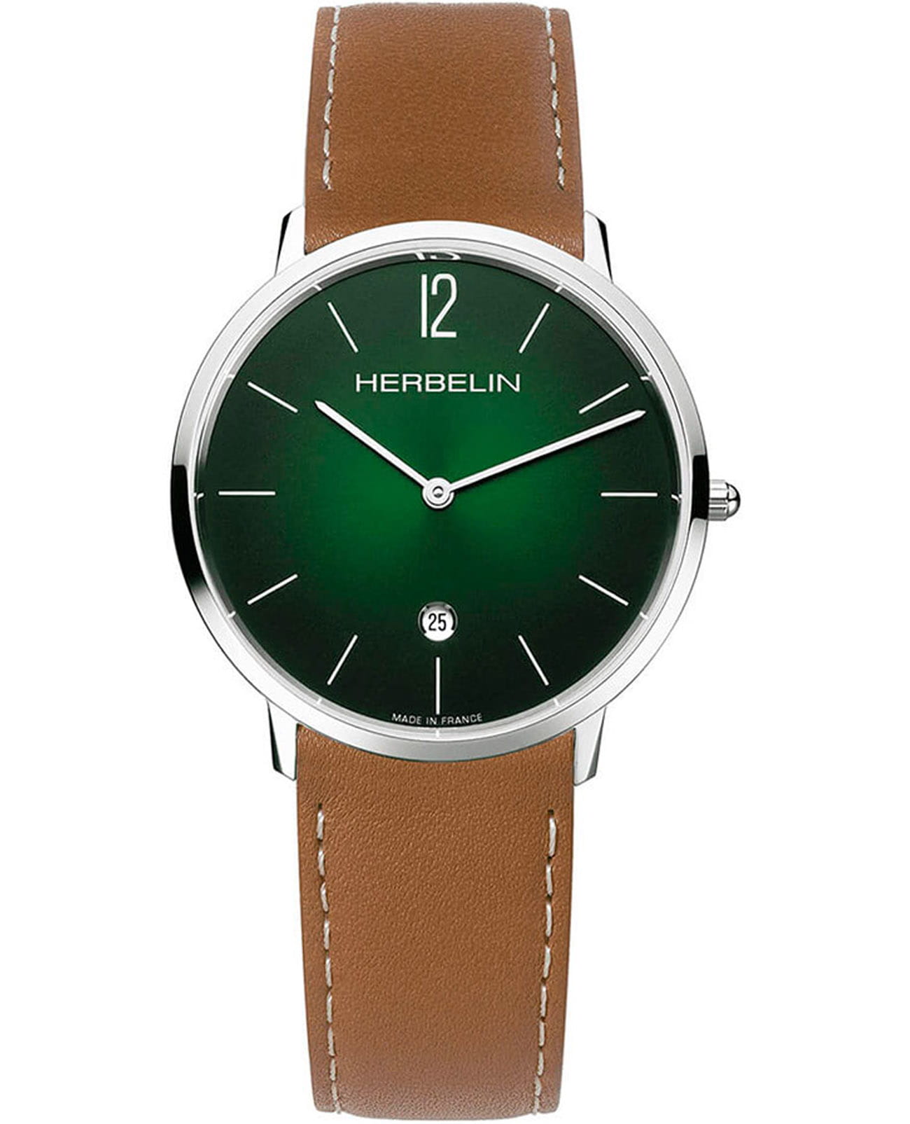 Herbelin Herbelin City 19515AP16GD  19515AP16GD кварцевые мужские часы зеленый циферблат, браслет кожаный — вид спереди