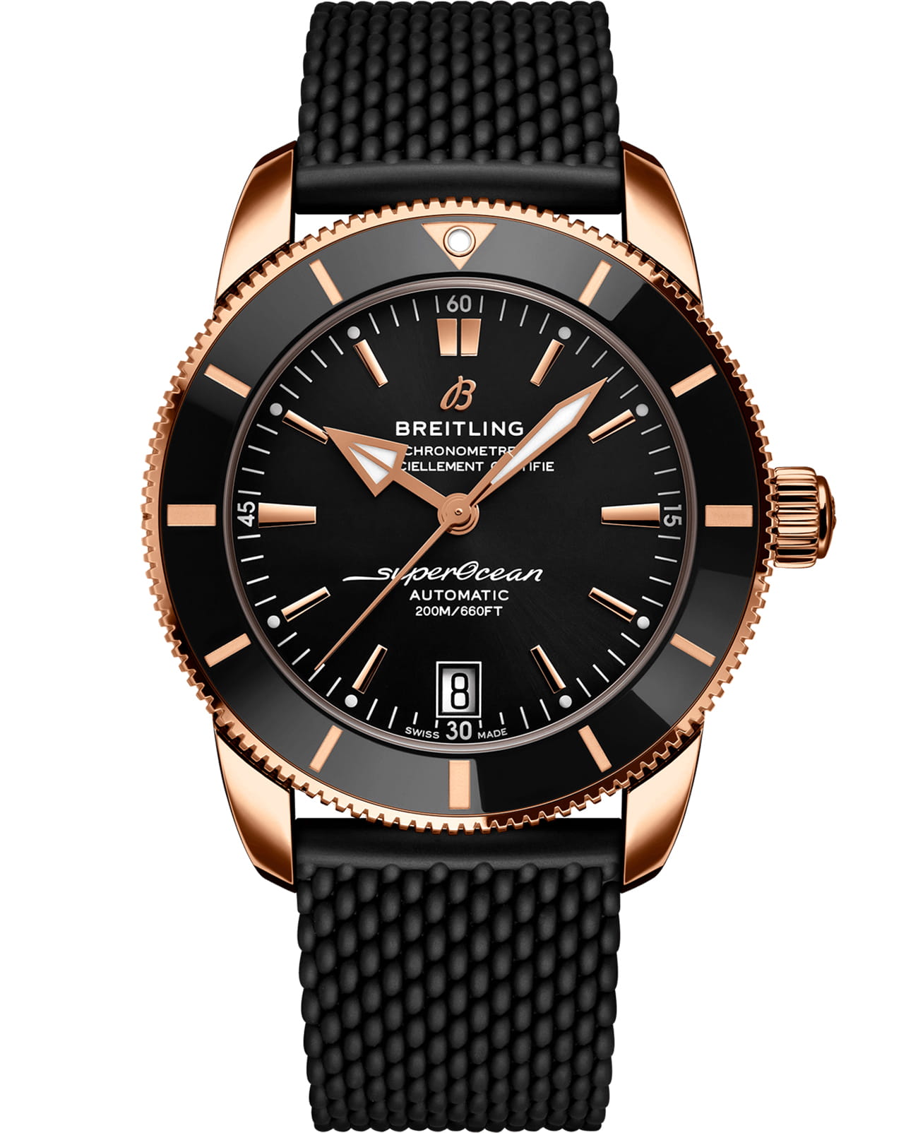Breitling Breitling Superocean Heritage B20 Automatic 42 RB2010121B1S1  RB2010121B1S1 механические мужские часы черный циферблат, браслет каучук — вид спереди
