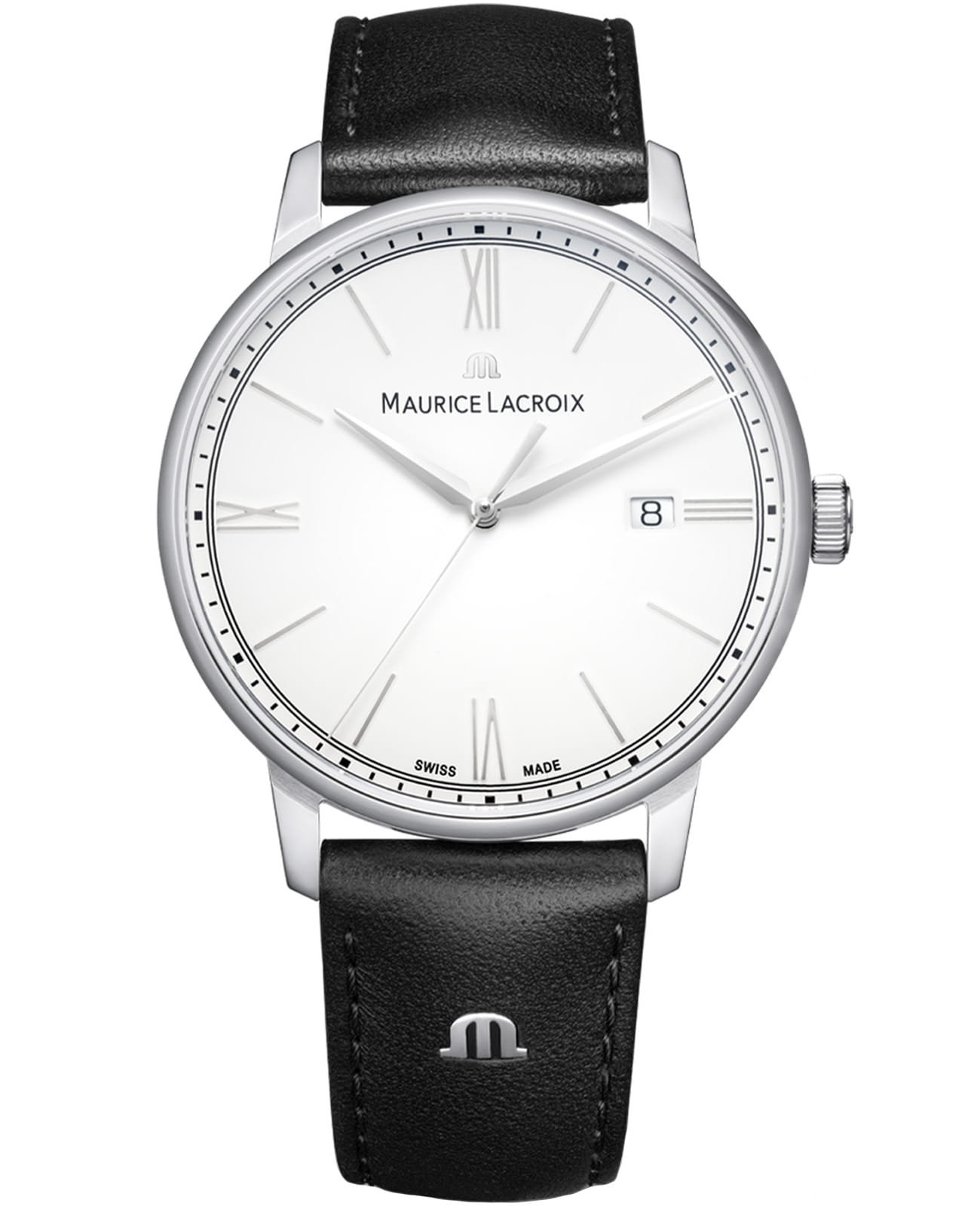 Maurice Lacroix Maurice Lacroix Eliros Date 40 mm EL1118-SS001-110-2  EL1118-SS001-110-2 кварцевые мужские часы белый циферблат, браслет кожаный — вид спереди