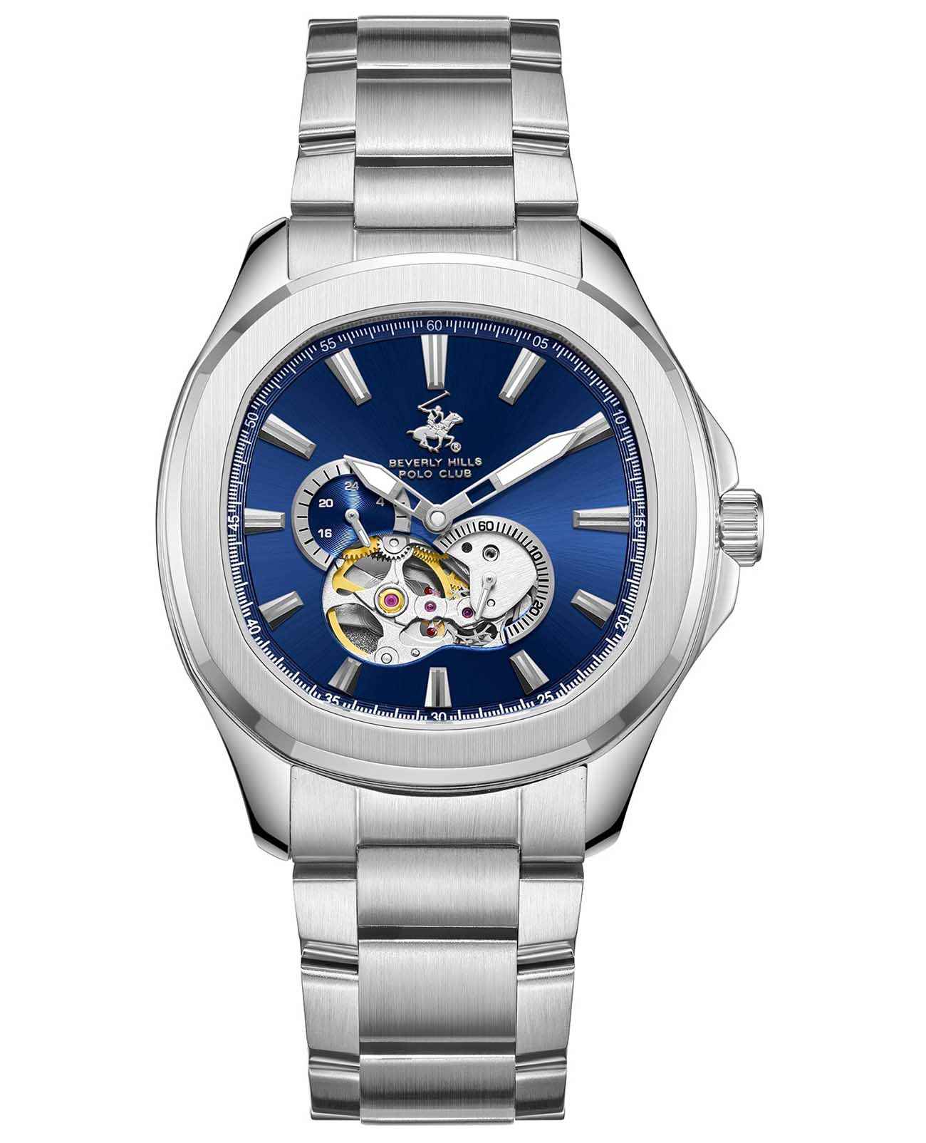 Beverly Hills Polo Club Beverly Hills Polo Club BP3728X.390  BP3728X.390 механические мужские часы синий циферблат, браслет нержавеющая сталь — вид спереди