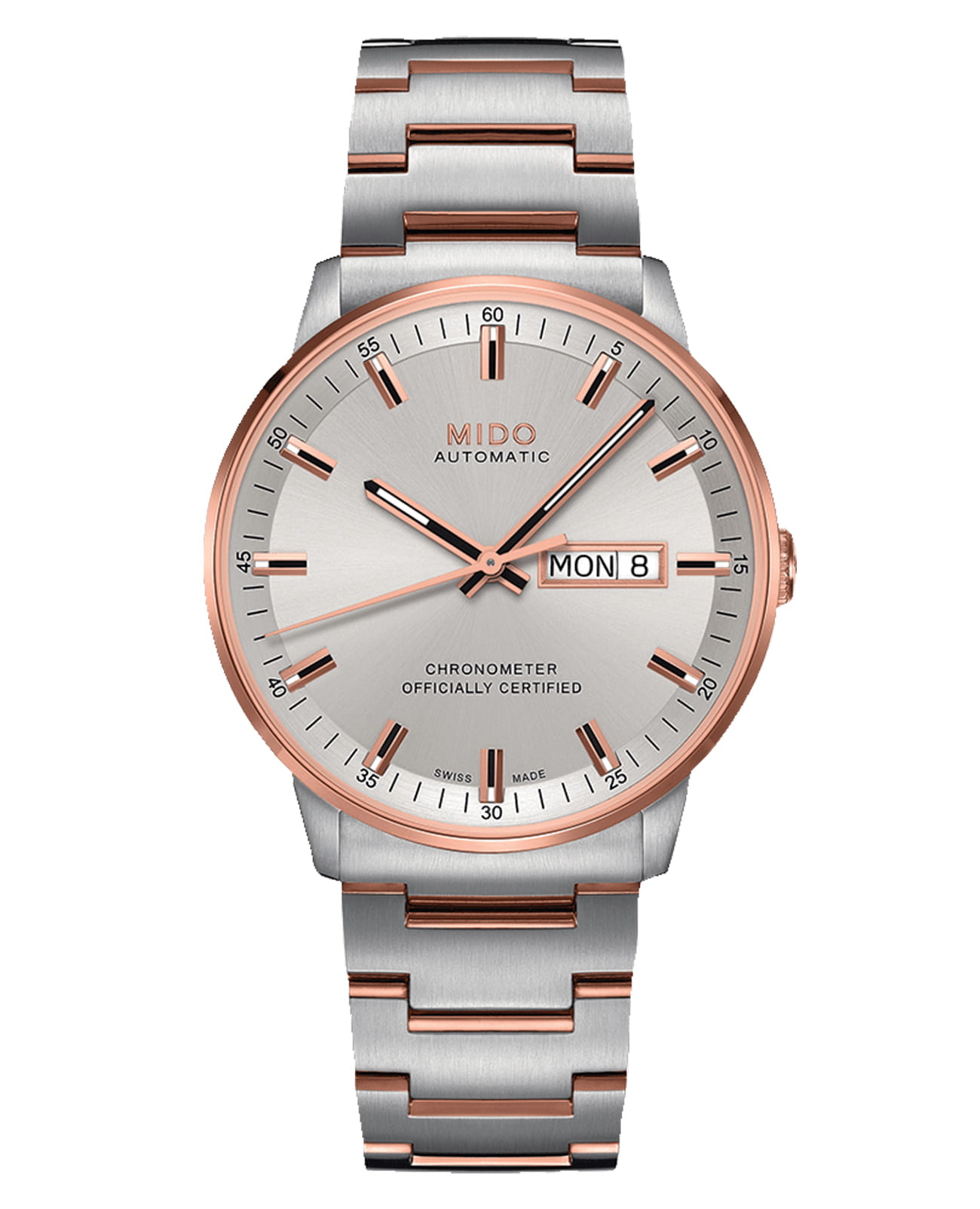 Mido Mido Commander Chronometer M021.431.22.031.00  M0214312203100 механические мужские часы серебристый циферблат, браслет нержавеющая сталь — вид спереди