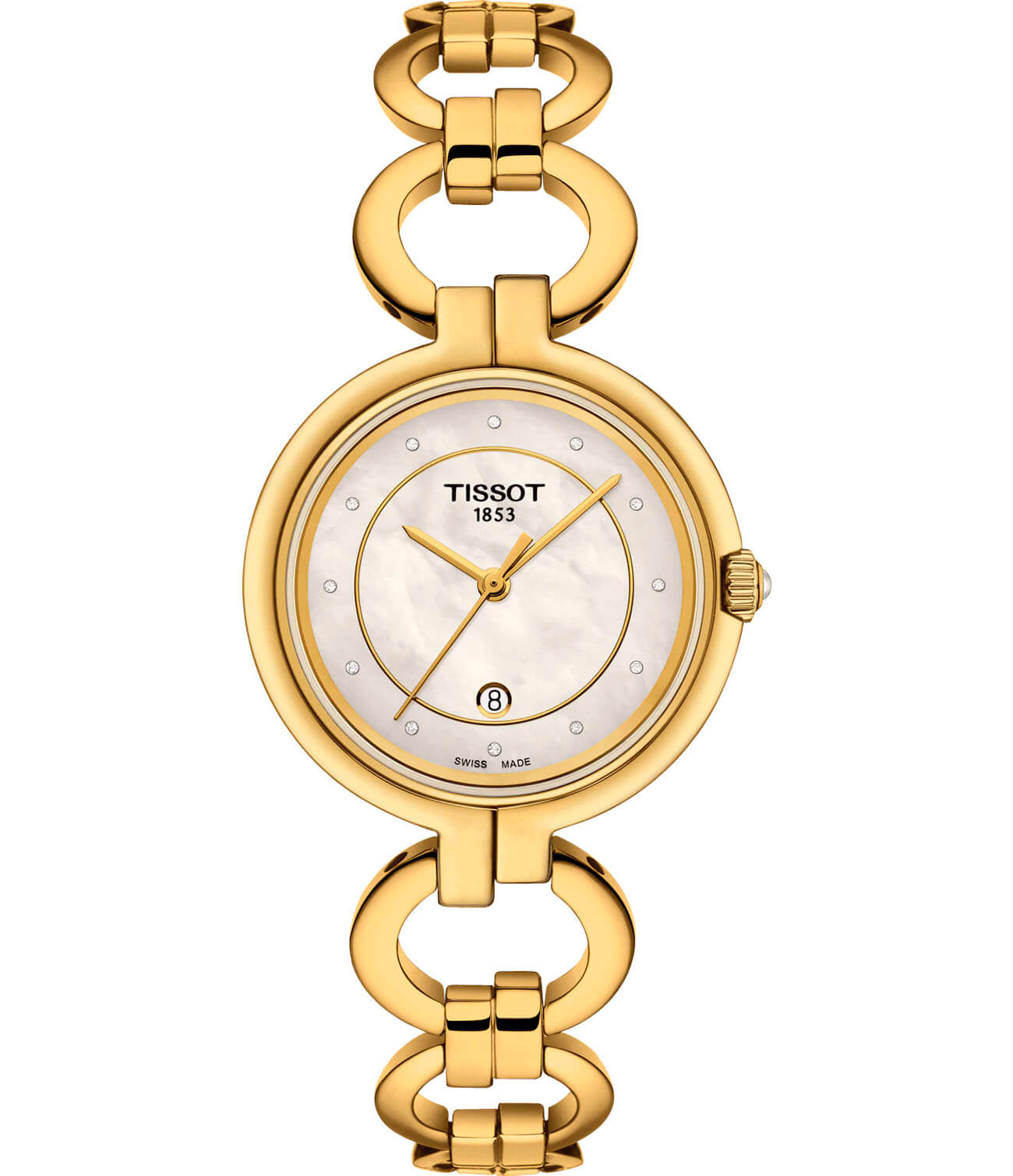 Tissot Tissot Flamingo T094.210.33.116.00 Flamingo T0942103311600 кварцевые женские часы перламутровый циферблат, браслет сталь c pvd покрытием — вид спереди