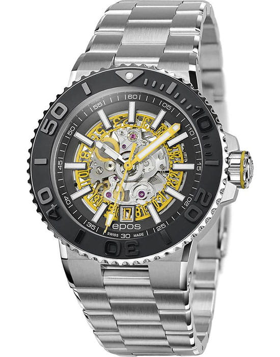 Epos Epos Originale 3441.135.20.15.30  3441.135.20.15.30 механические мужские часы  циферблат, браслет нержавеющая сталь — вид спереди