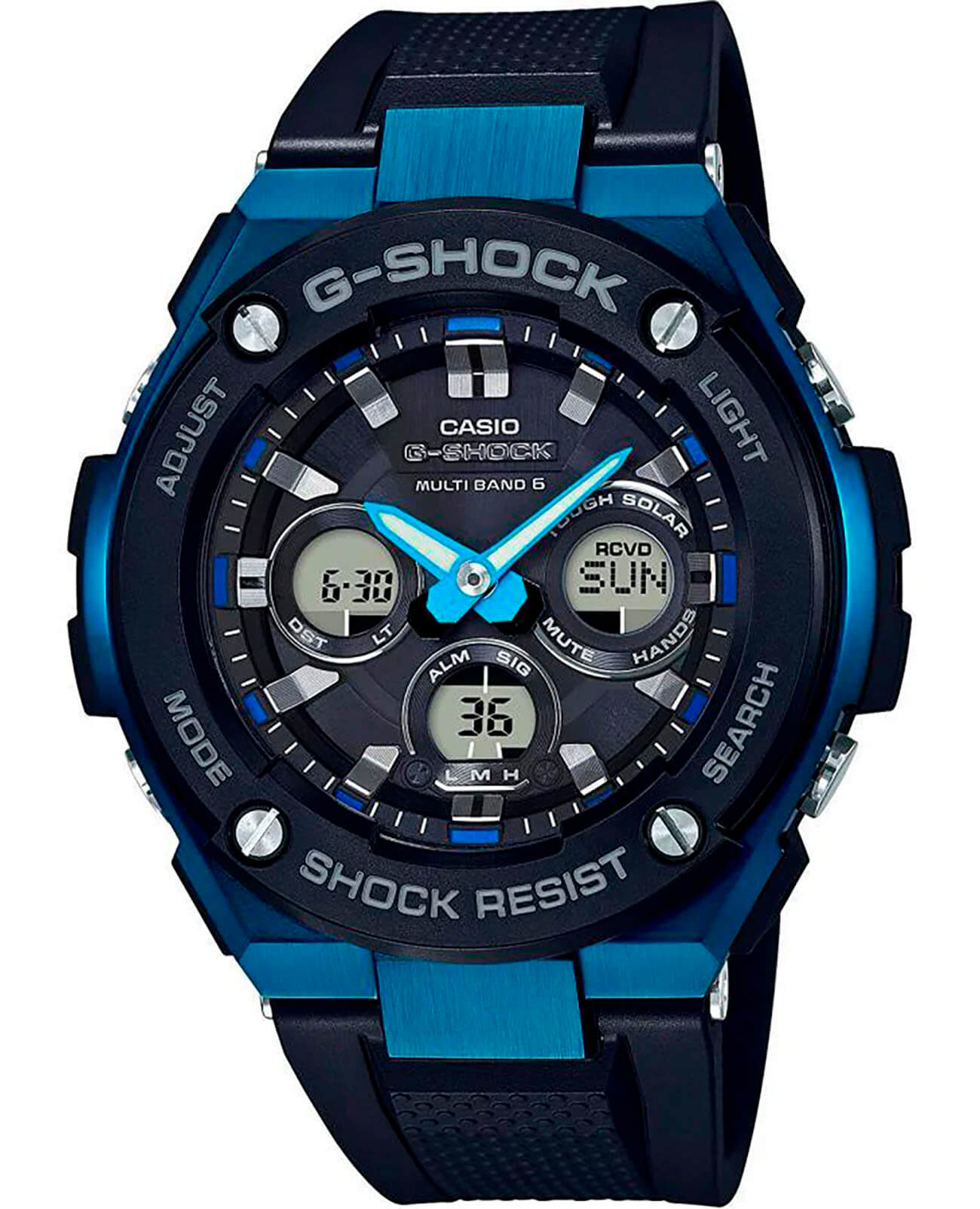 Casio Casio G-Shock GST-W300G-1A2 GST G-Steel GST-W300G-1A2 электронные мужские часы черный циферблат, браслет каучук — вид спереди