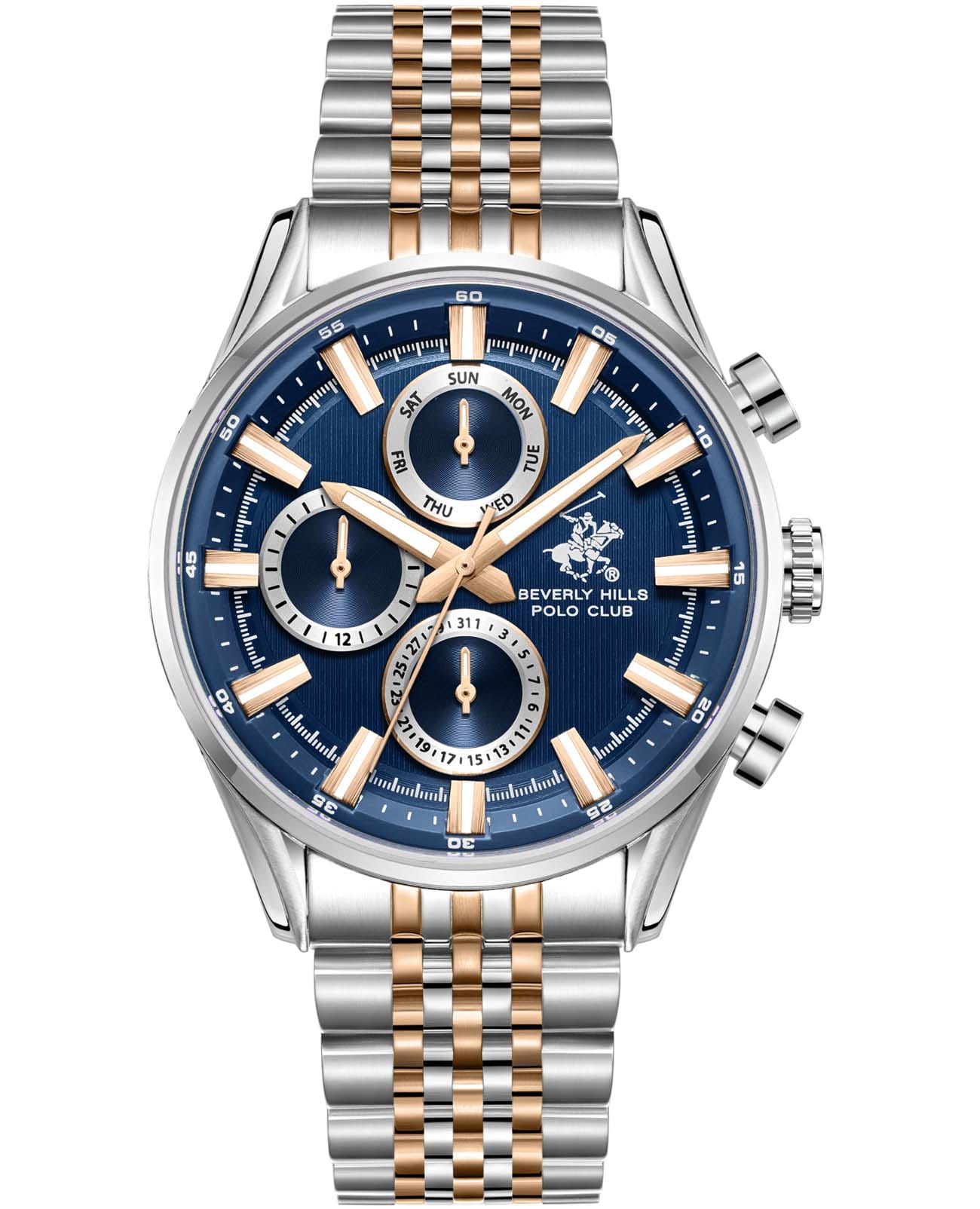 Beverly Hills Polo Club Beverly Hills Polo Club BP3823X.590  BP3823X.590 кварцевые мужские часы синий циферблат, браслет нержавеющая сталь с ip-покрытием — вид спереди