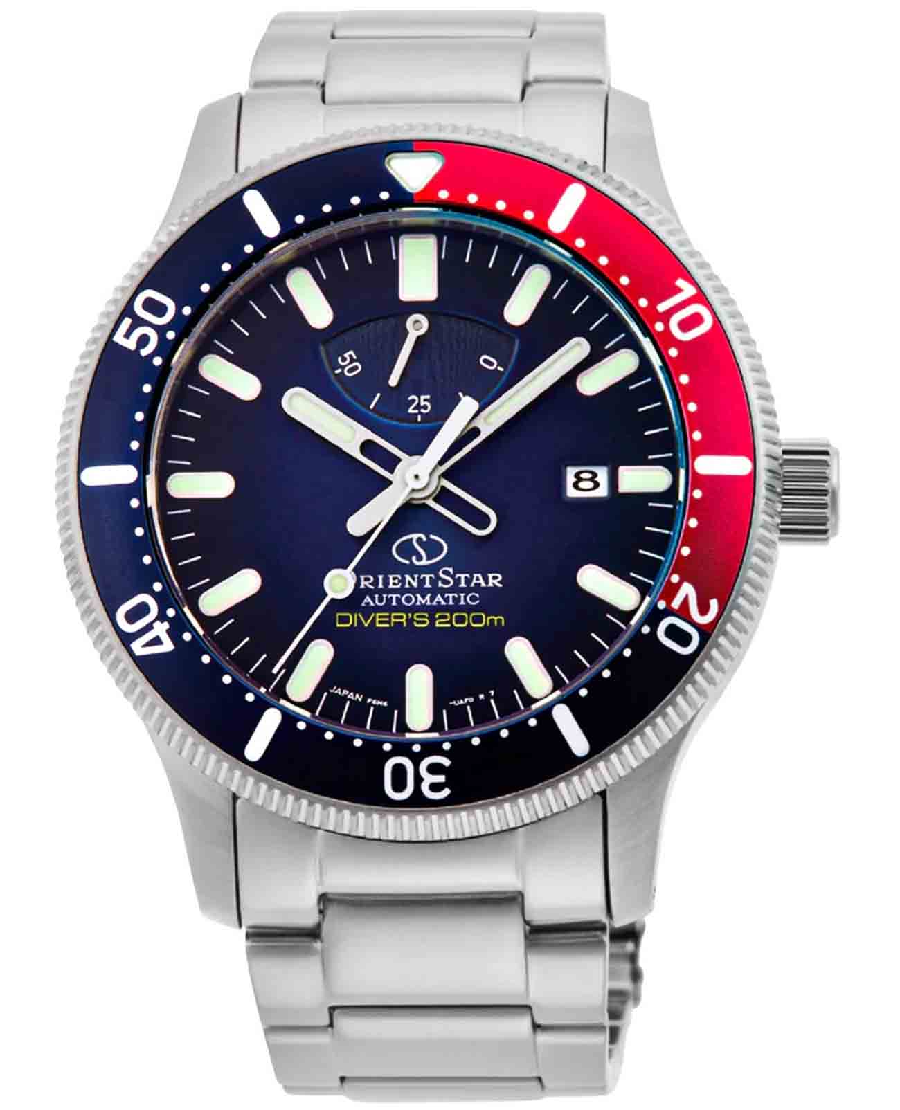 Orient Orient Star RE-AU0306L (RK-AU0306L)  RE-AU0306L механические мужские часы синий циферблат, браслет нержавеющая сталь — вид спереди