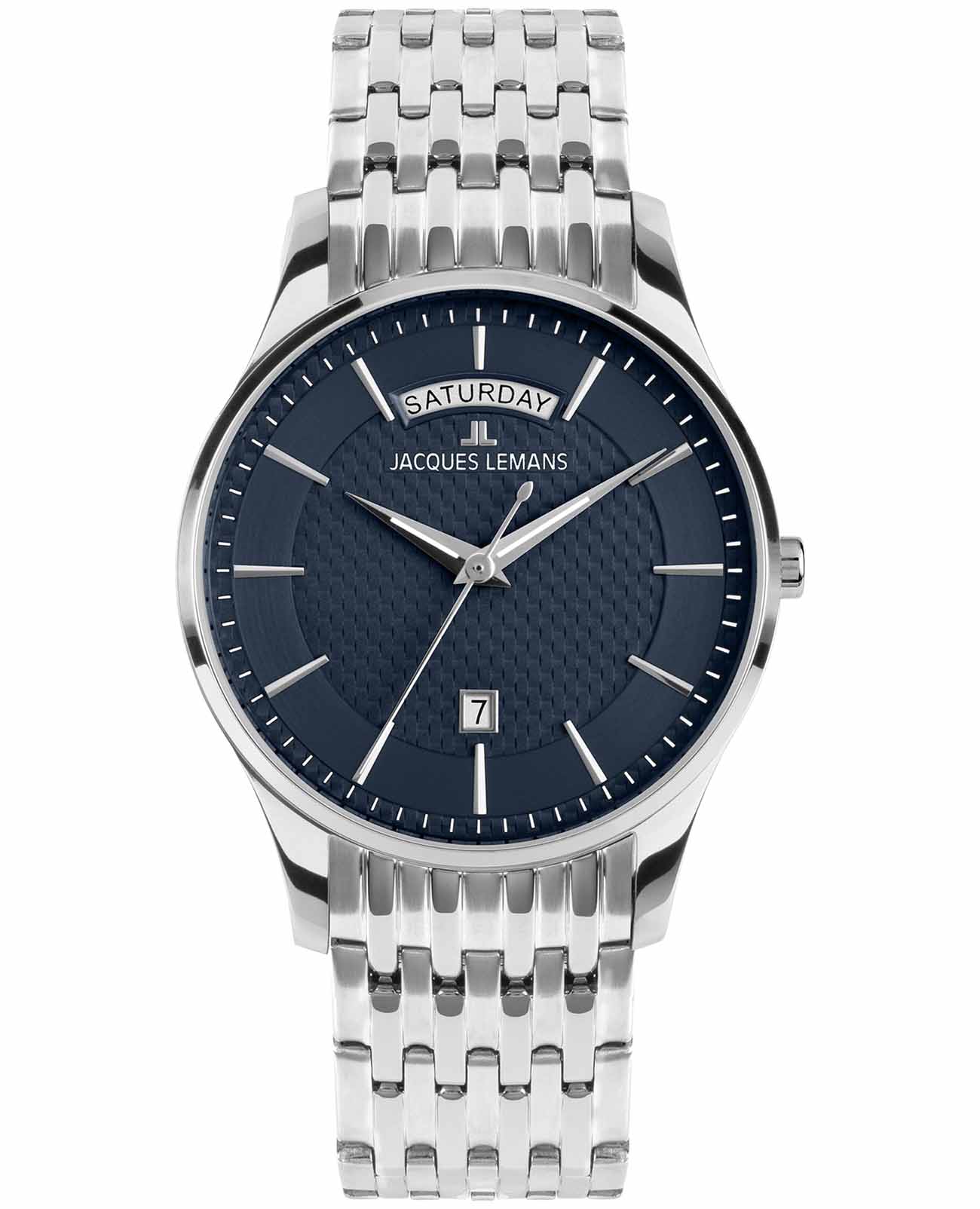 Jacques Lemans Jacques Lemans London 1-2193H  1-2193H кварцевые мужские часы синий циферблат, браслет нержавеющая сталь — вид спереди