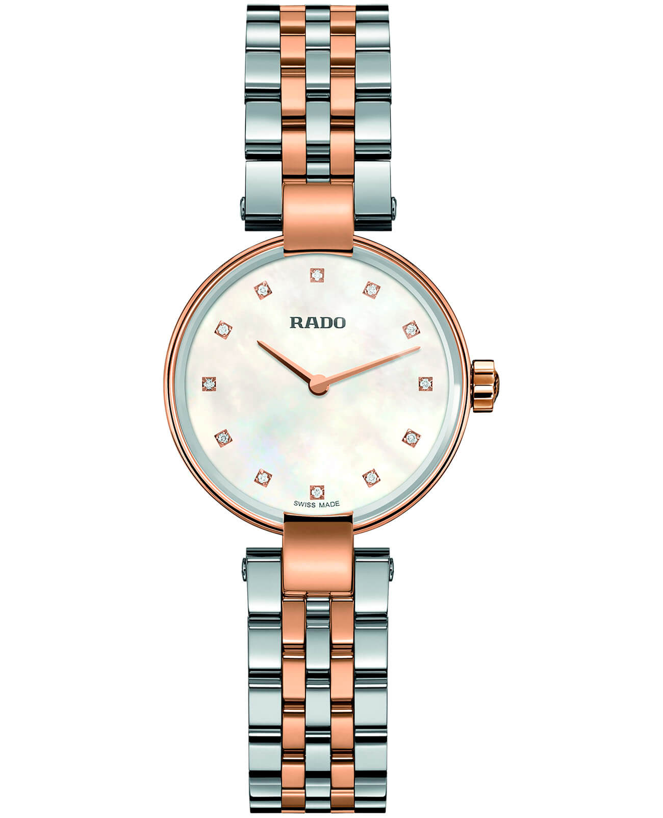 Rado Rado Coupole Diamonds R22855929  R22855929 кварцевые женские часы перламутровый циферблат, браслет сталь c pvd покрытием — вид спереди