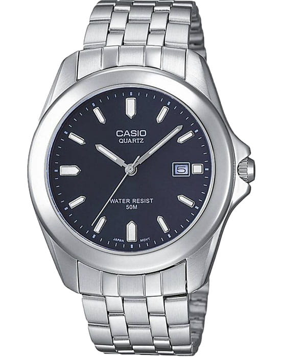 Casio Casio MTP-1222A-2A  MTP-1222A-2A кварцевые мужские часы синий циферблат, браслет нержавеющая сталь — вид спереди