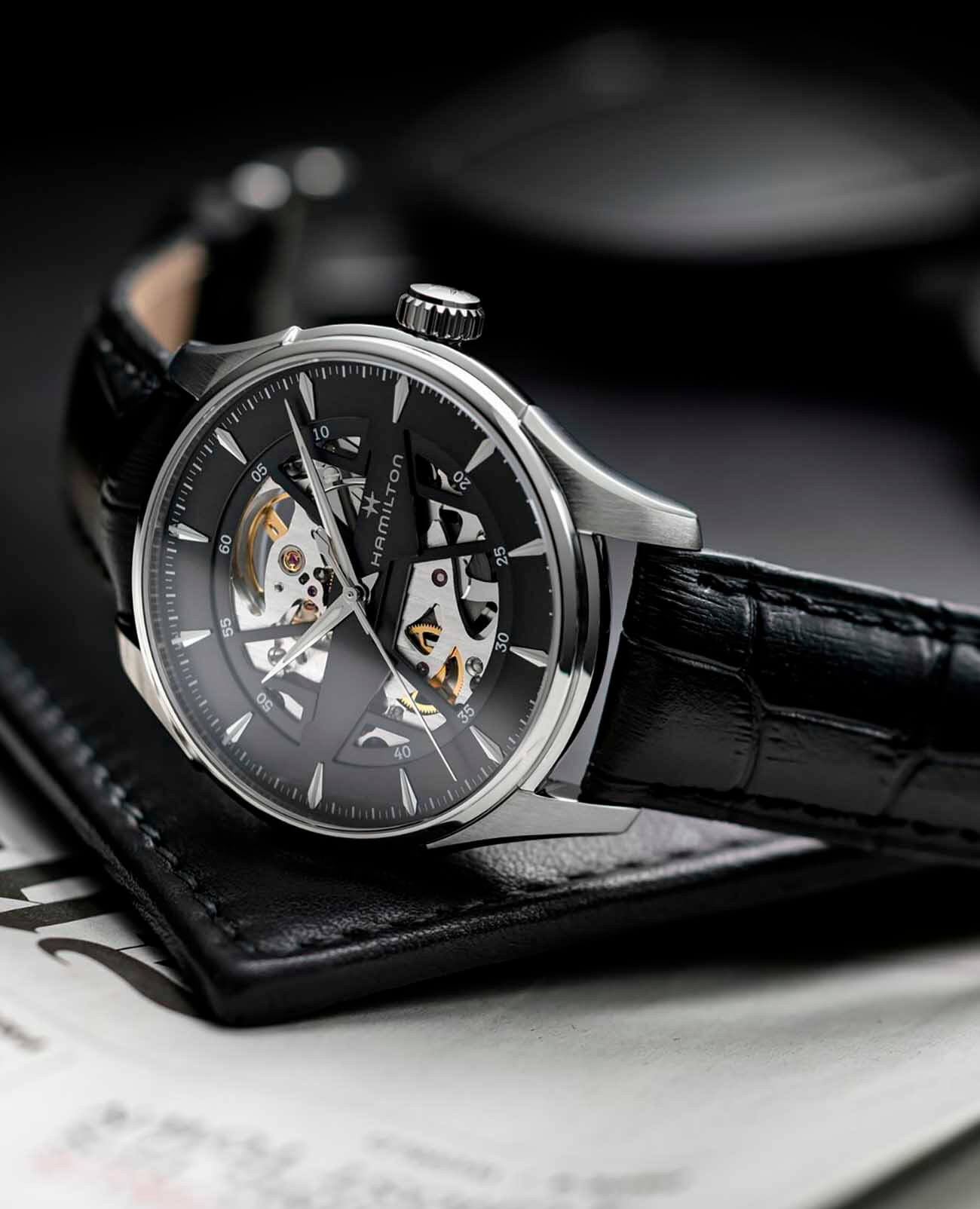 Hamilton Hamilton Jazzmaster Skeleton Auto H42535780 мужские часы черный циферблат на запястье