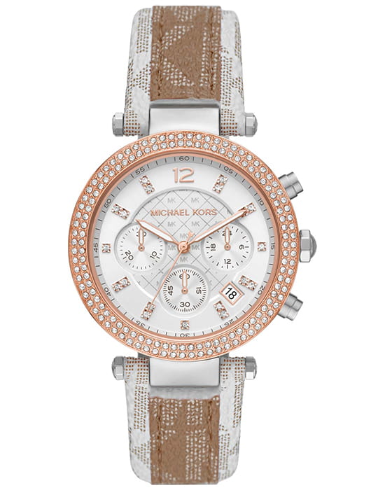 Michael Kors Michael Kors Runway Slim MK6950  MK6950 кварцевые женские часы белый циферблат, браслет кожаный — вид спереди