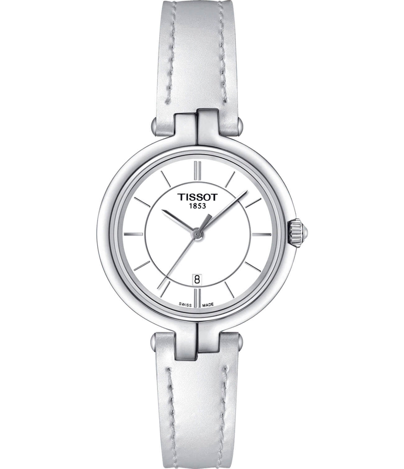 Tissot Tissot Flamingo T094.210.16.011.00 Flamingo T0942101601100 кварцевые женские часы белый циферблат, браслет кожаный — вид спереди