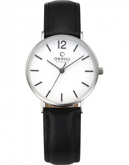 Obaku Obaku V197LXCWRB  V197LXCWRB кварцевые женские часы белый циферблат, браслет кожаный — вид спереди