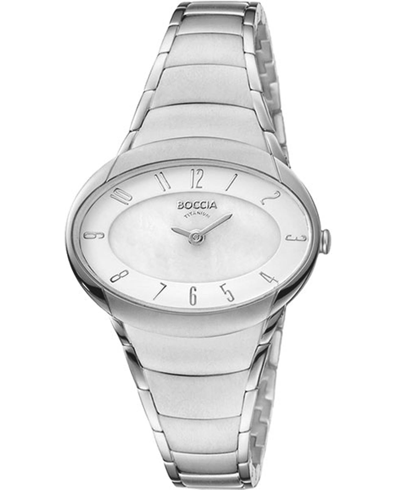 Boccia Titanium Boccia Titanium 3255-03  3255-03 кварцевые женские часы белый циферблат, браслет титановый — вид спереди