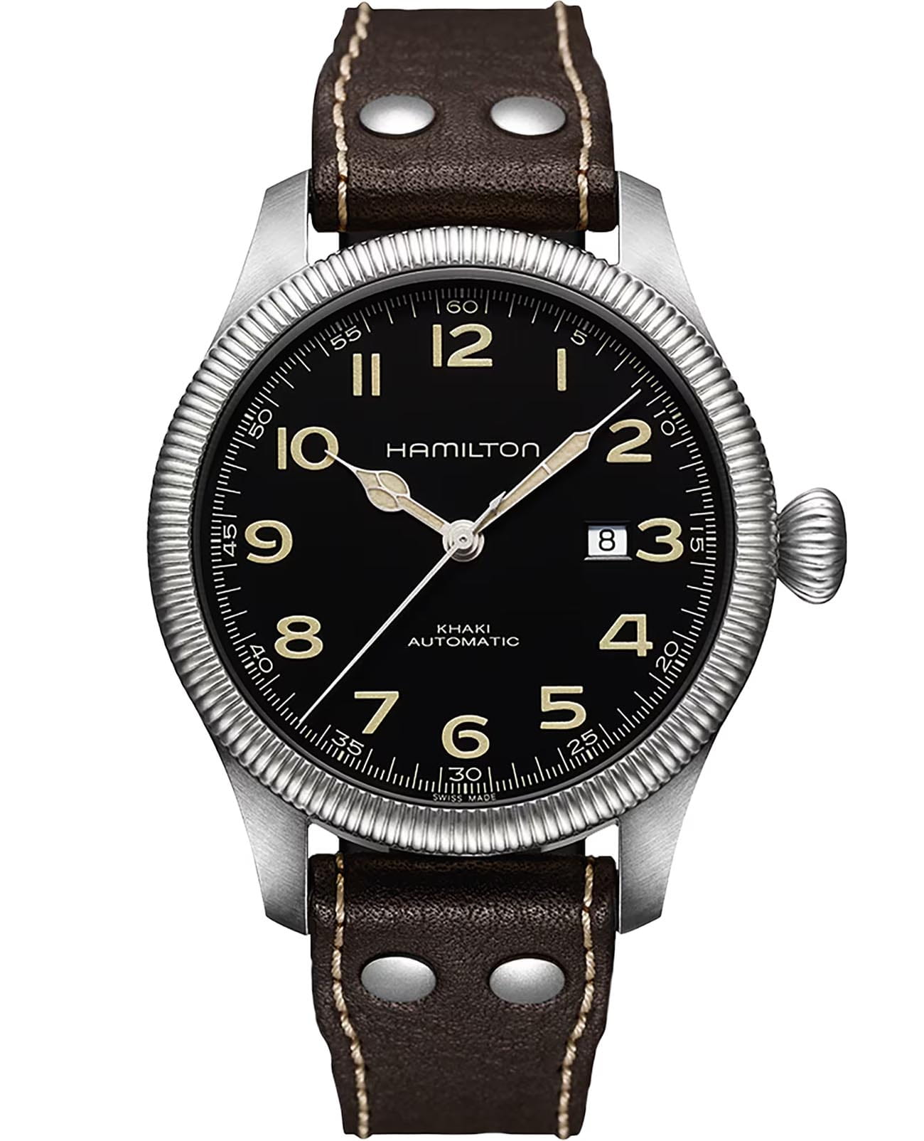 Hamilton Hamilton Khaki Field Pioneer Auto H60515533  H60515533 механические мужские часы черный циферблат, браслет кожаный — вид спереди