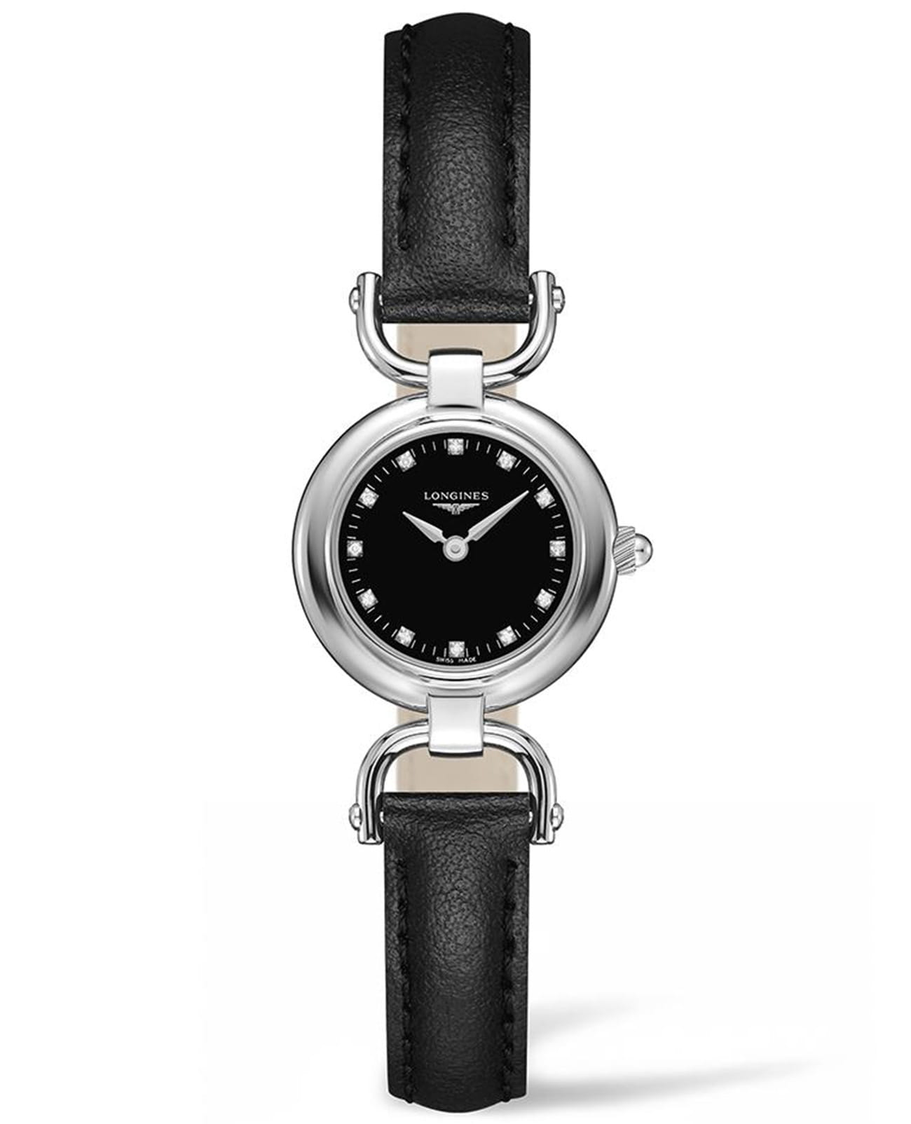 Longines Longines Equestrian Collection L6.129.4.57.0  L61294570 кварцевые женские часы черный циферблат, браслет кожаный — вид спереди