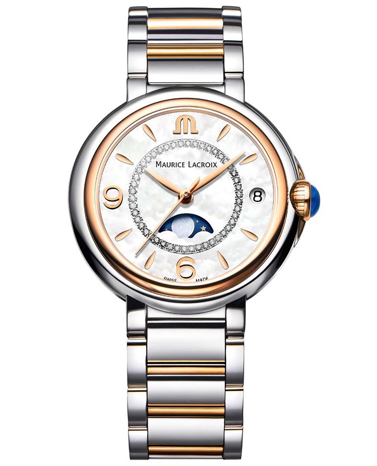 Maurice Lacroix Maurice Lacroix FIABA Date FA1084-PVP13-150-1  FA1084-PVP13-150-1 кварцевые женские часы белый циферблат, браслет сталь c pvd покрытием — вид спереди